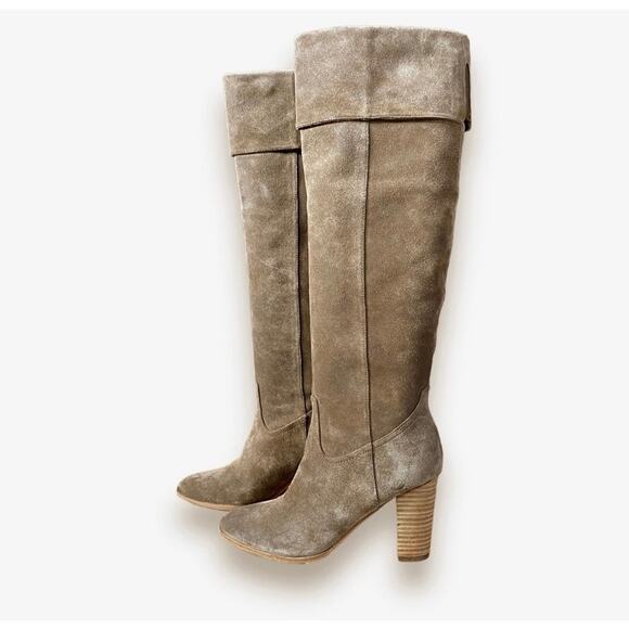 Belle Sigerson Morrison Knee High Cuffed Boots Sz 8 Brown Suede Block Heel - Picture 4 of 11